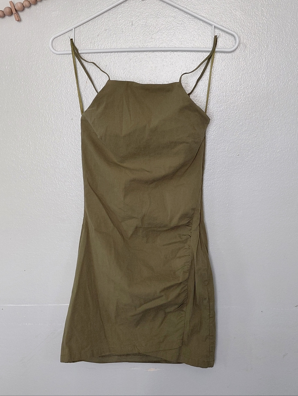 Bershka Army Green Bodycon Ruched Open Back Mini Dress Size Small